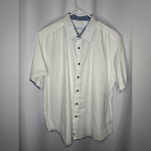 Robert Graham Shirt Men White Blue Trim Casual Coastal Designer  Office 2xl